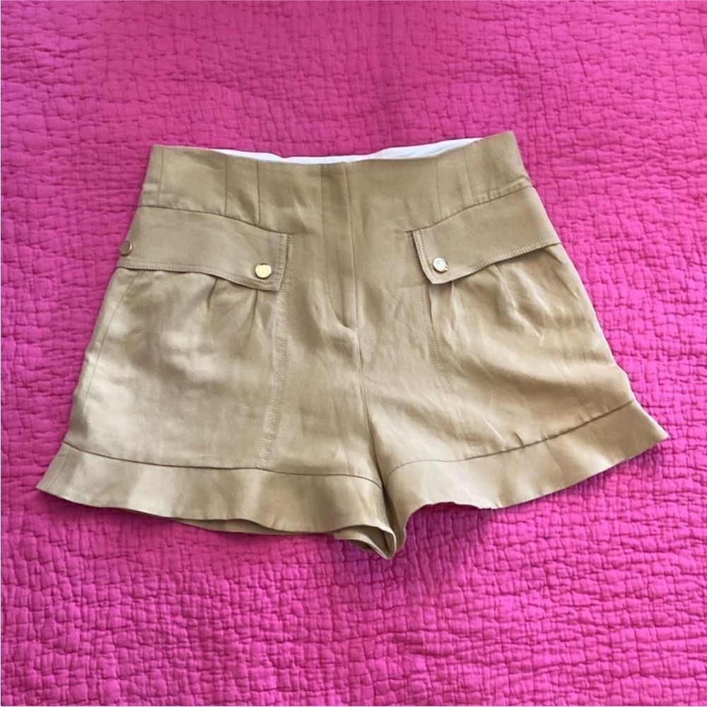 Sandro High-Waist Tan Linen-Blend Shorts
